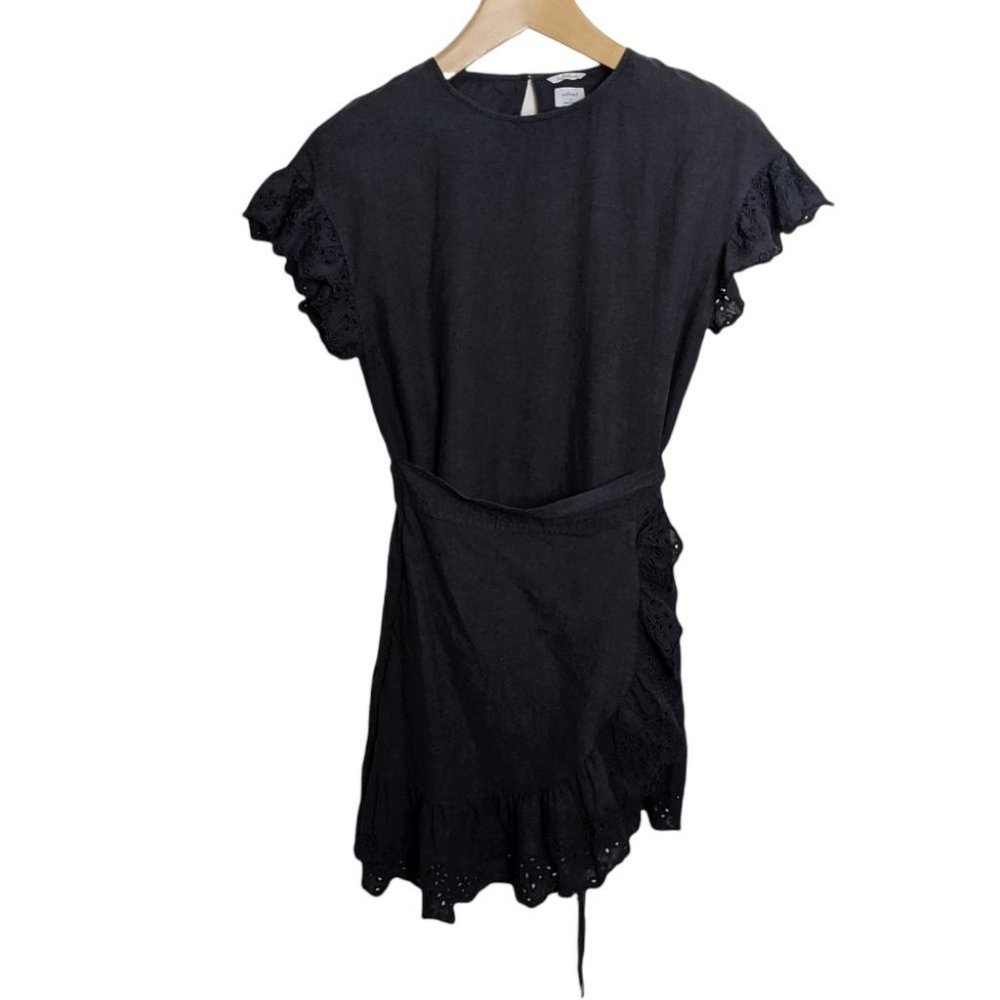 Aritzia Wilfred la boheme Ninette Ruffled Wrap Dress XS Black Linen Mini - Picture 3 of 6
